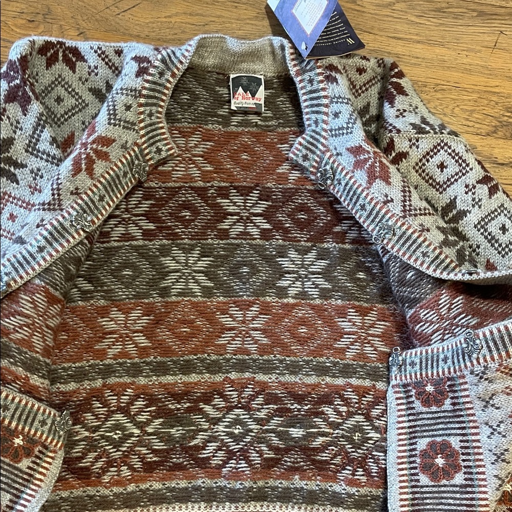 Dale of Norway Vintage Nordic Pattern Cardigan Sweater - Rust & Brown Tones NWT - Picture 11 of 13